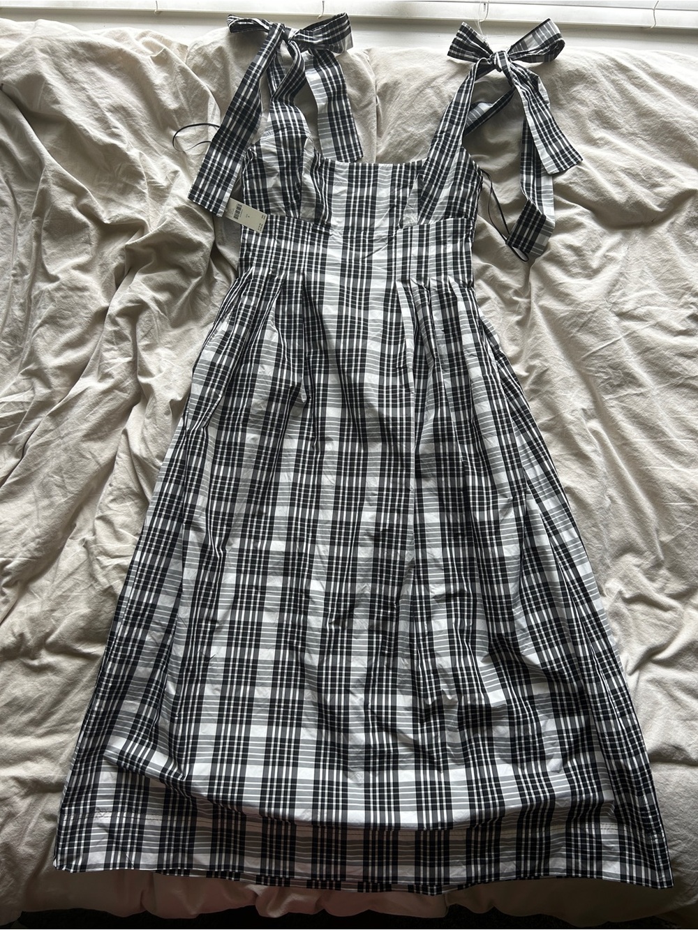 Maeve S NWT Black and White Plaid Tie-Shoulder Midi Dress